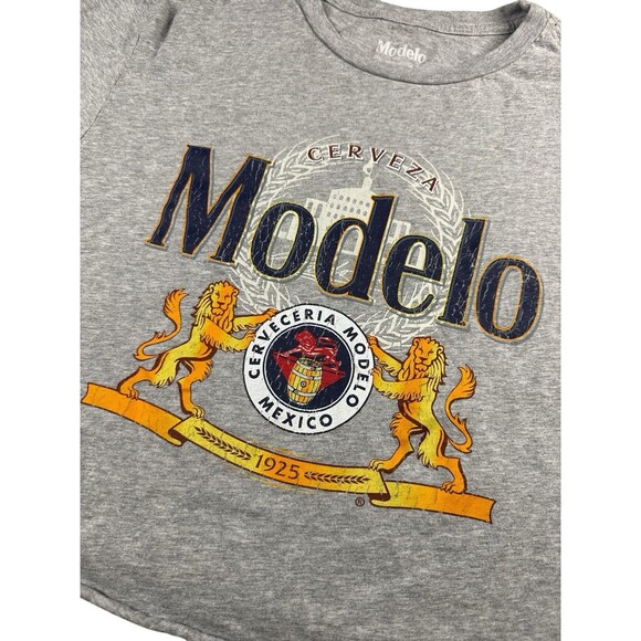 Women’s Modelo Beer Graphic Crop Top T-shirt Gray Short Sleeve Casual Medium - Picture 2 of 7